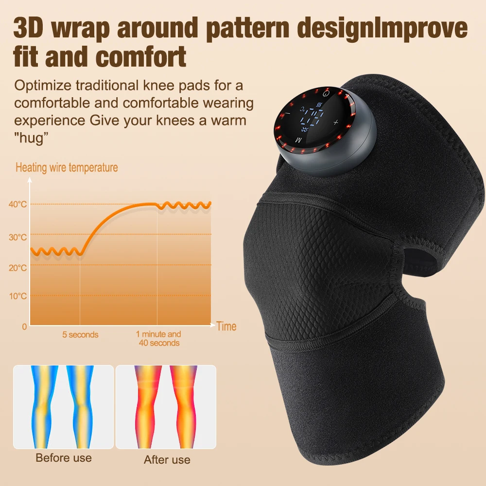 3 in 1 Cordless Heating Knee Shoulder Pad Massager Electric Knee Vibration Massage Belt Hot Compress Leg Joint Muscle Relax