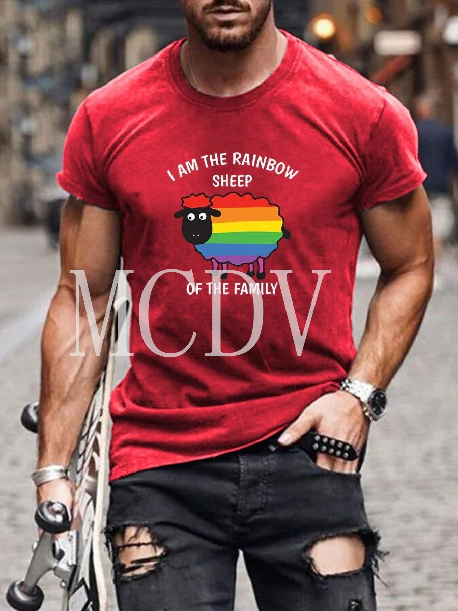 

2023 Summer Men's Printed Casual Crew Neck Short Sleeve T-Shirt I'm The Rainbow Sheep Of The Family 3D Printed T Shirt
