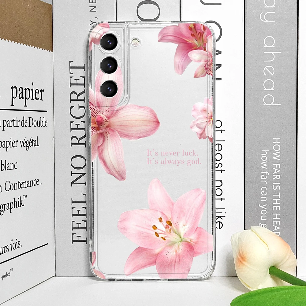 Luxury Pink Pearl Flower Pattern Clear Soft Phone Case