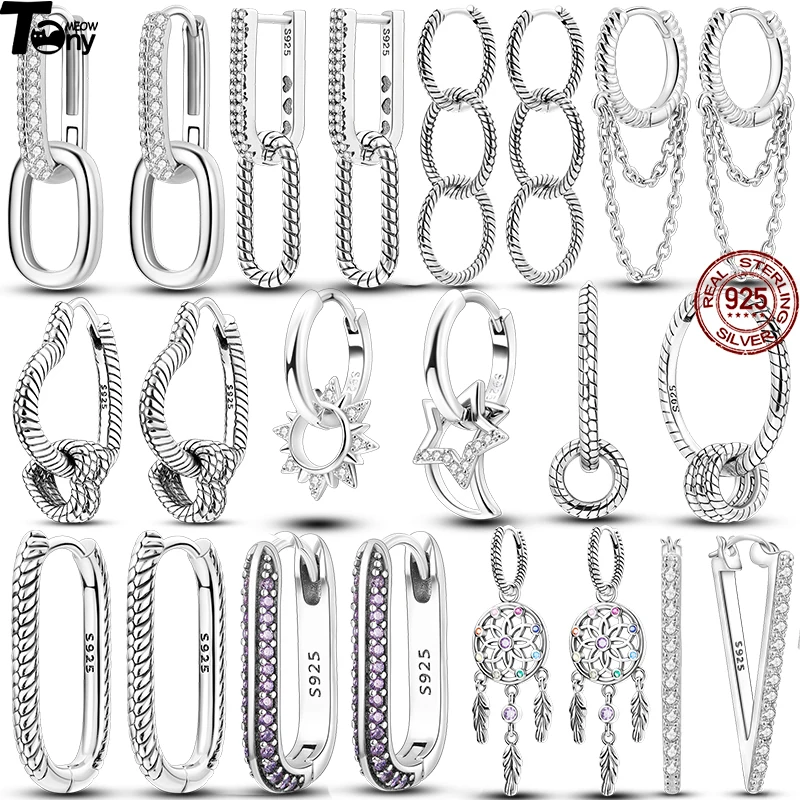 silver hoop earrings Classic Double Hoop 925 Sterling Silver Earrings 2 Wearing Styles Hoop Earrings Set For Women Geometric Lines Girl Gift