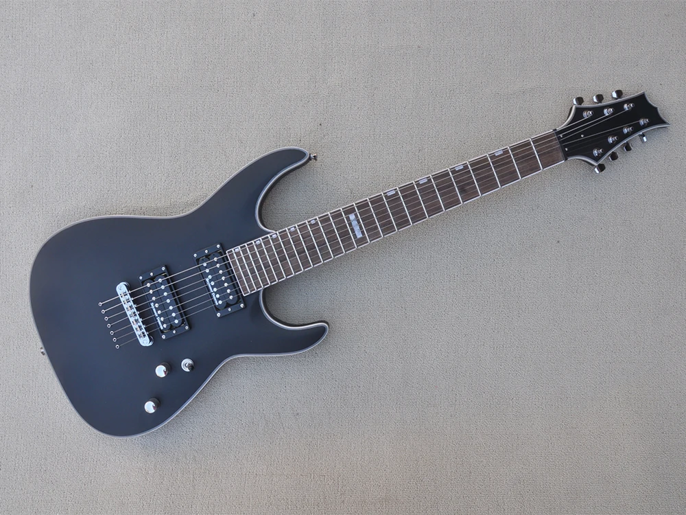 

7 Strings Matte Black Strings Thru Body Electric Guitar with Rosewood Fretboard,24 Frets,Customizable