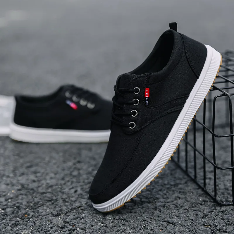 Men's Canvas Shoes Korean Style Breathable Round Head Lace Up Sneakers Casual Work Comfortable Trainers Zapatillas De Deporte 3