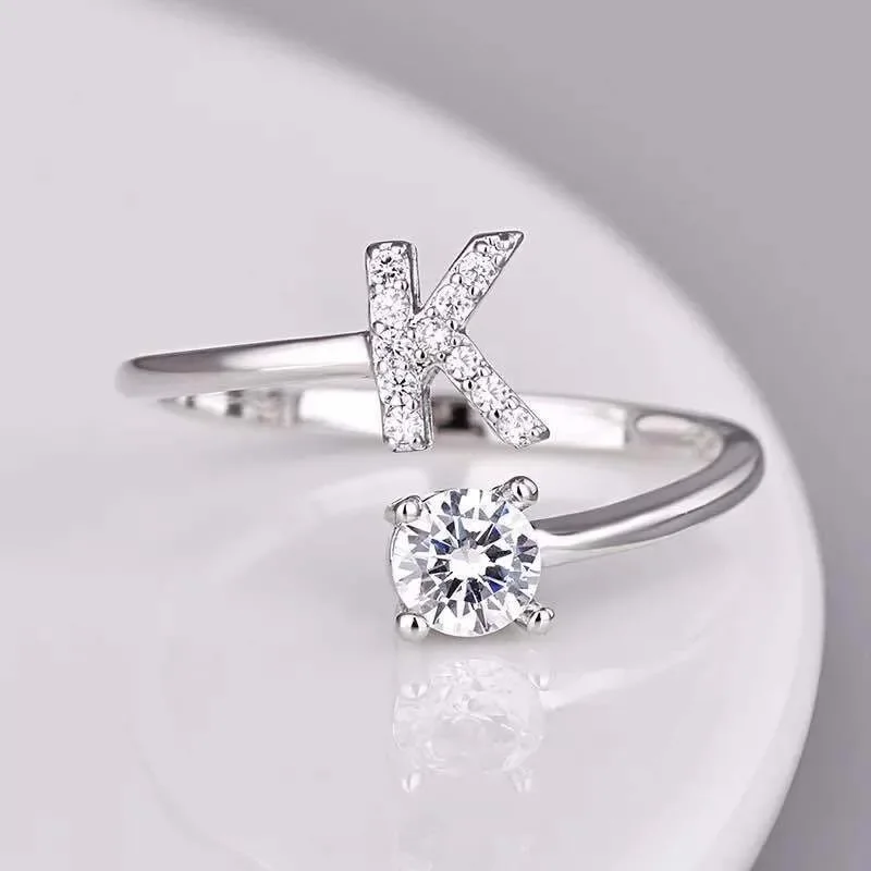 Rings 26 English Letter Open Finger A-Z Initials Name Alphabet Female Creative Fashion Wedding Party Jewelry Gifts