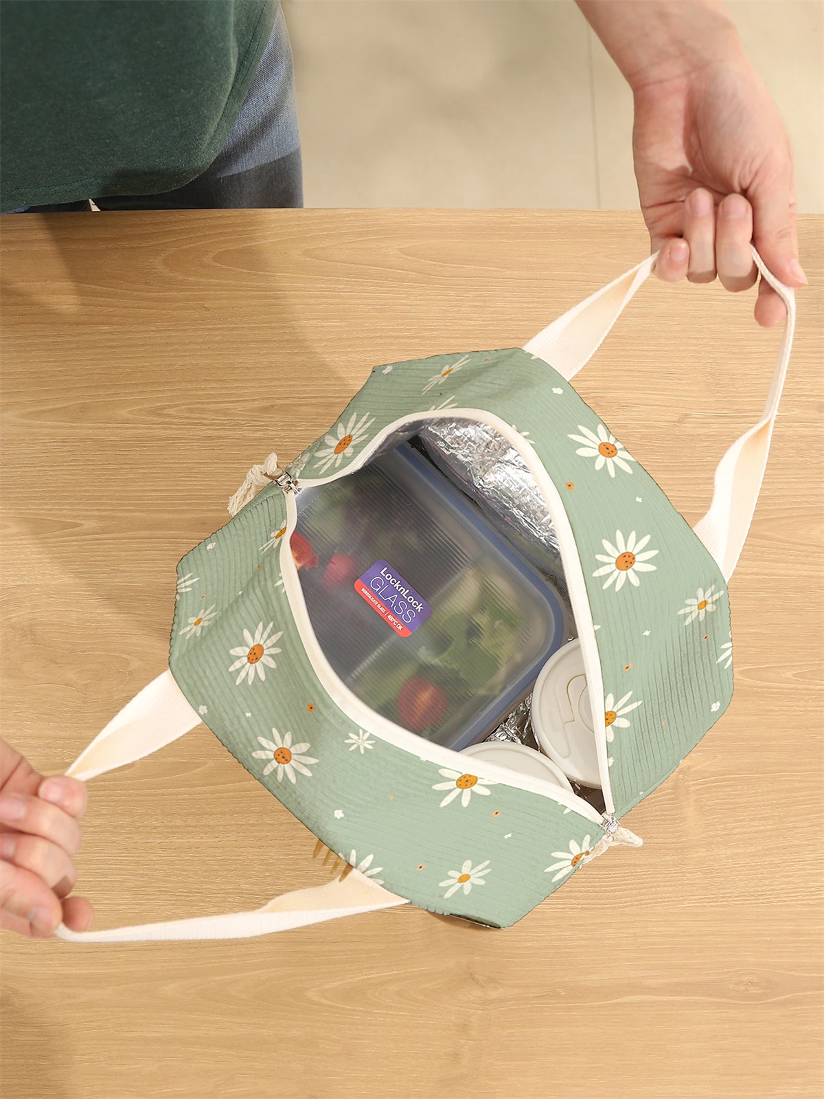 1pc- insulated lunch box bag thickened student portable lunch bag