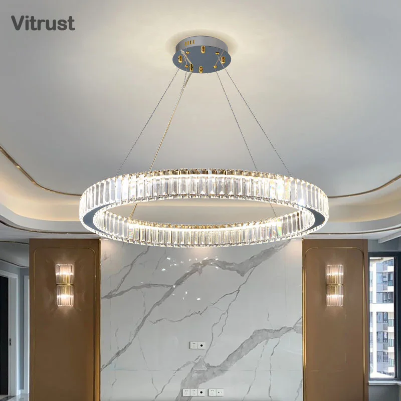 

Ring Crystal Pendant Light Crystal Chandeliers Foyer Entrance Chandeliers LED Dimmable Stainless Steel Hanging Lights