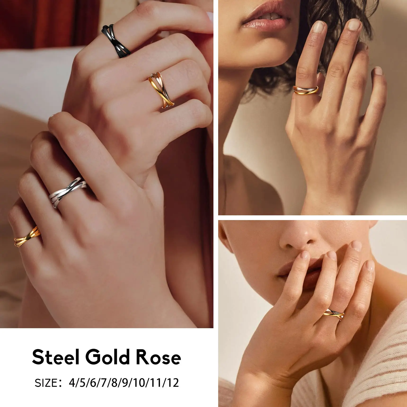 Fashion Triple Interlocking Anxiety Ring Men Women Unique Stainless Steel Stacking Cross Ring Wedding Band Jewelry Gifts wedding rings,jewelry rings,ring jewelry,cross rings