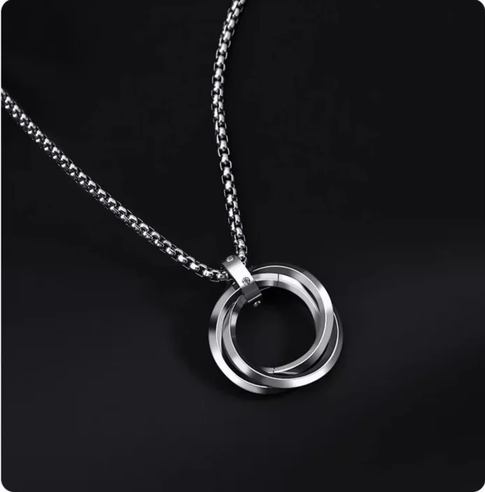 Necklace For Men Hip-hop Three-ring Titanium Steel Does Not Fade Simple Refined Minor Personality Brand Red Tide Pendant