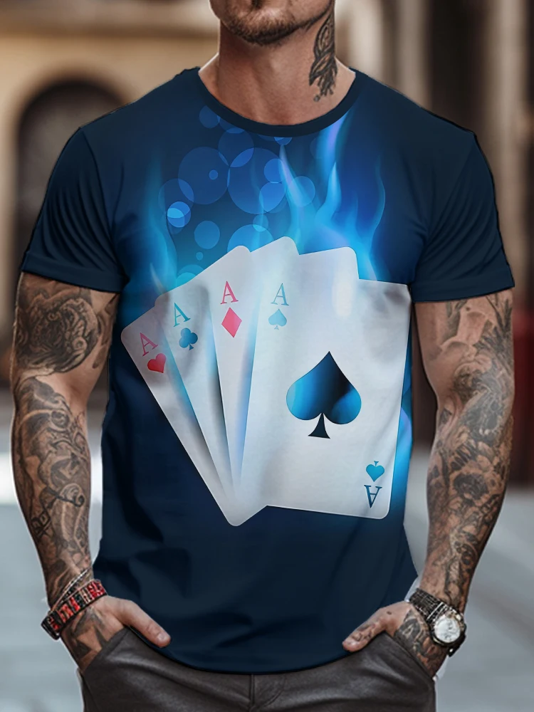 

Летняя спортивная свободная Мужская футболка с коротким рукавом Футболка с 3D Цифровым принтом игральных карт модная Универсальная футболка