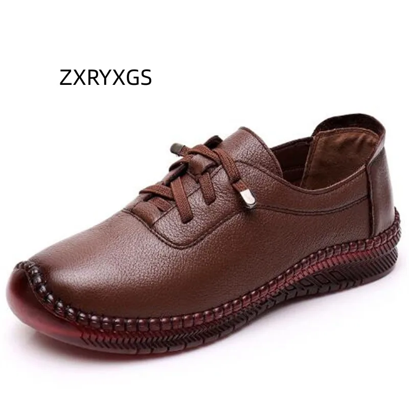 

ZXRYXGS 2023 New Spring Soft Wear Non-s;ip Cow Rib Sole Flat Shoes Women's Sneaker Casual Shoe Top Soft Genuine Leather Shoes