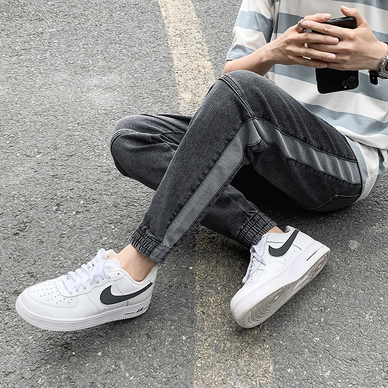 2022 New Men's Fashion Jeans Solid Color Elastic Drawstring Pockets Slim Fit  Breathable Comfortable Outdoor Daily Trousers