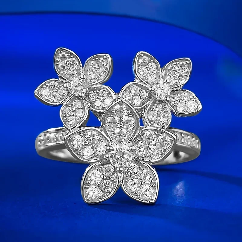 

Big Flower Moissanite Diamond Ring Real 925 Sterling Silver Party Wedding Band Rings for Women Engagement Jewelry Gift