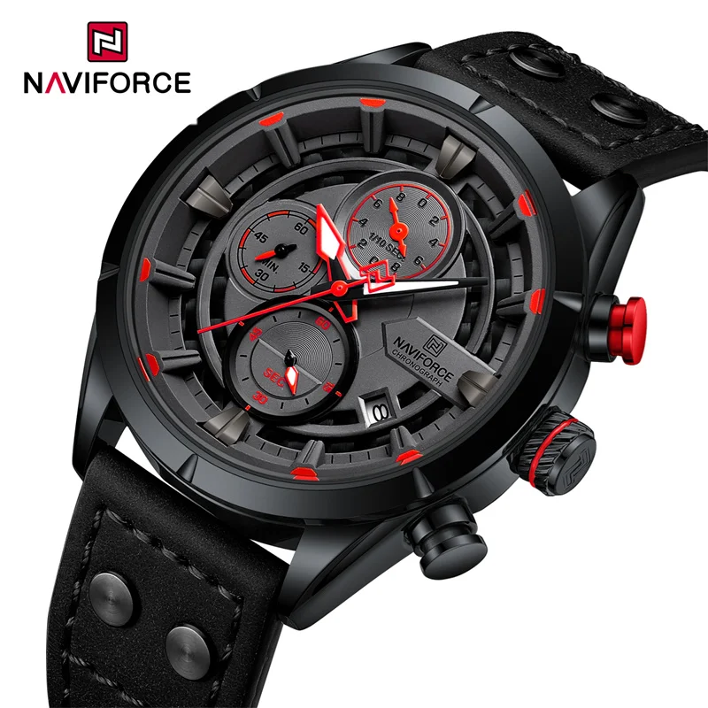 

NAVIFORCE Men Fashion Watch Leather Strap Waterproof Top Brand Luxury Luminous Wristwatch Sports Quartz Clock Relogio Masculino