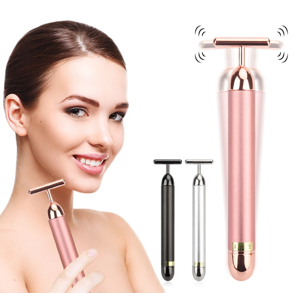 Facial Massager 24K Gold Roller Vibrating Facial Massager Slimming Facial Skin Beauty Pulse Firming Face Massage Lift Tightening Wrinkle Bar