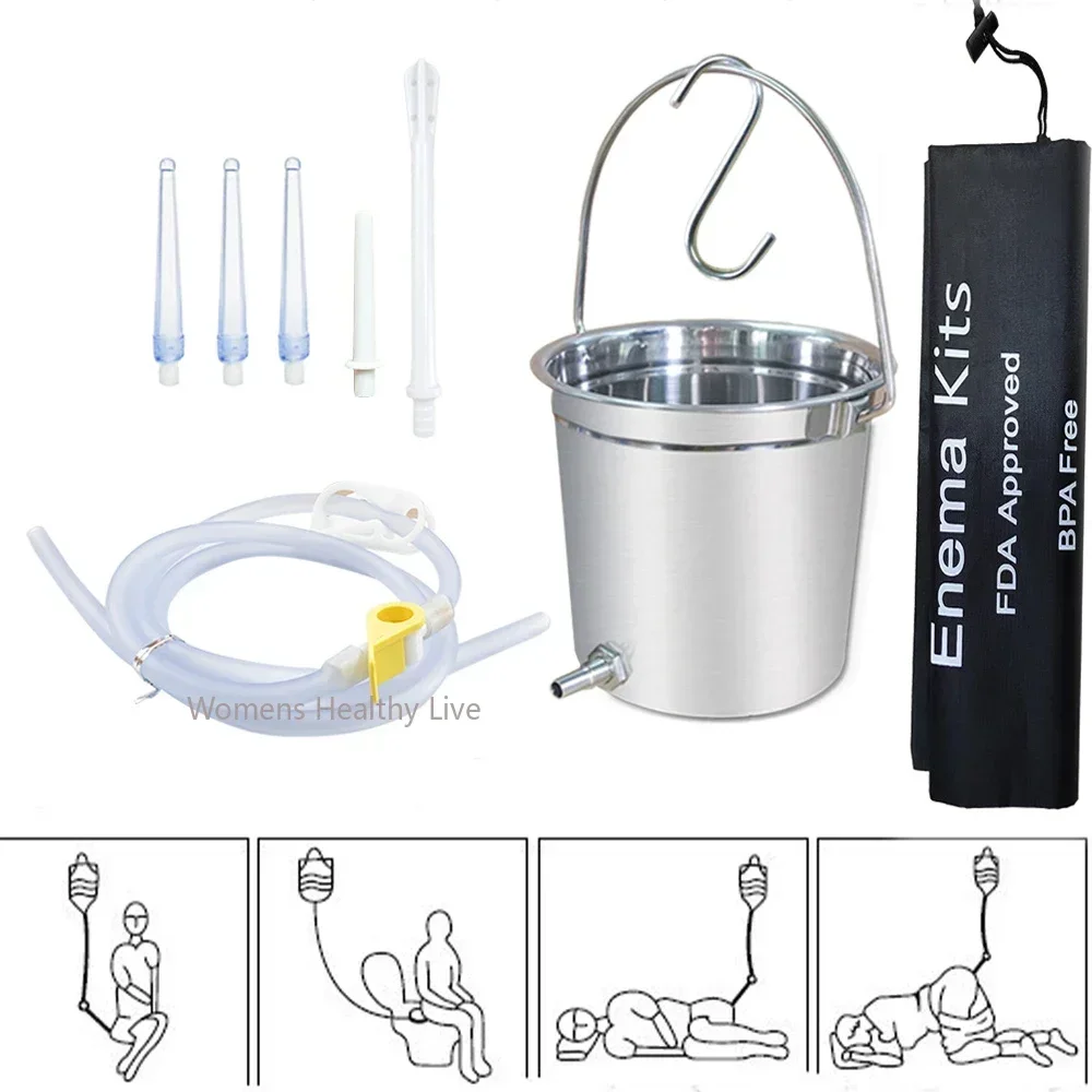 

2L Stainless Steel Enema Bucket Anal Vaginal Shower Cleaning Urethral Tool Gay Fetish BDSM Adult SexToy Porn Shop Irrigation Kit