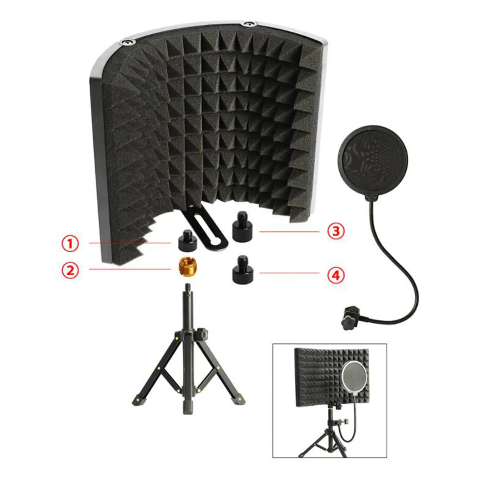 Microphone Isolation Screen with Tripod Stand for Studio Broadcasting Vocals