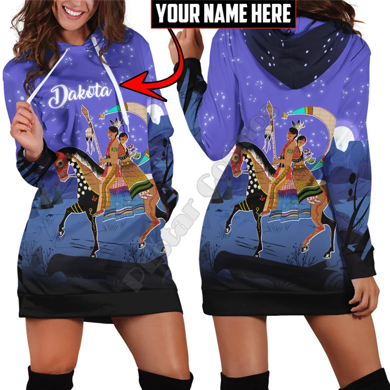 3D printed Native Horse Ledger Art War Woman And Horse Customized Hoodie Dress Harajuku Streetwear Pullover Unique Woman