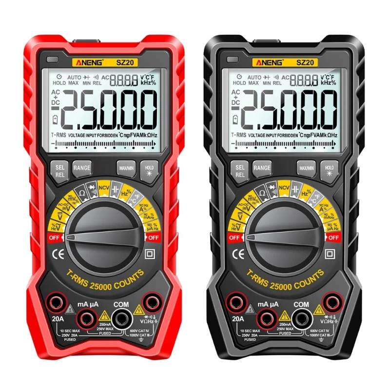 

Multimeter Tester 25000 Counts True-RMS for AC-DC Voltage Current Resistance Capacitance Diode Detection with Flashlight