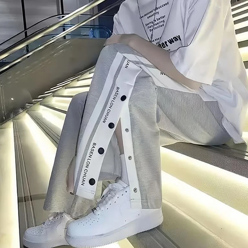 Side Button Jogger Wide Leg Pants Men Trousers Y2k Korea Style Hip-Hop Streetwear Harajuku Loose Women Baggy Sweatpants wide leg pants wide leg sweatpants