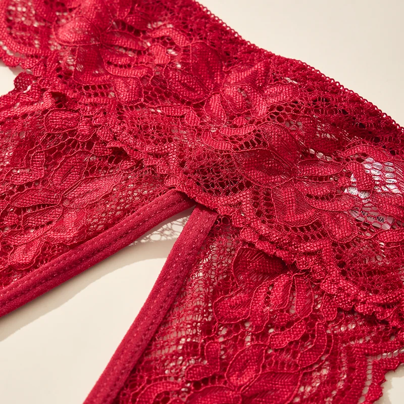 1 Stück Einfarbige Spitzen-Damenunterwäsche Sexy Verführerische Offene Slips Sommer-Qualitäts-Damenhöschen – Detail 8
