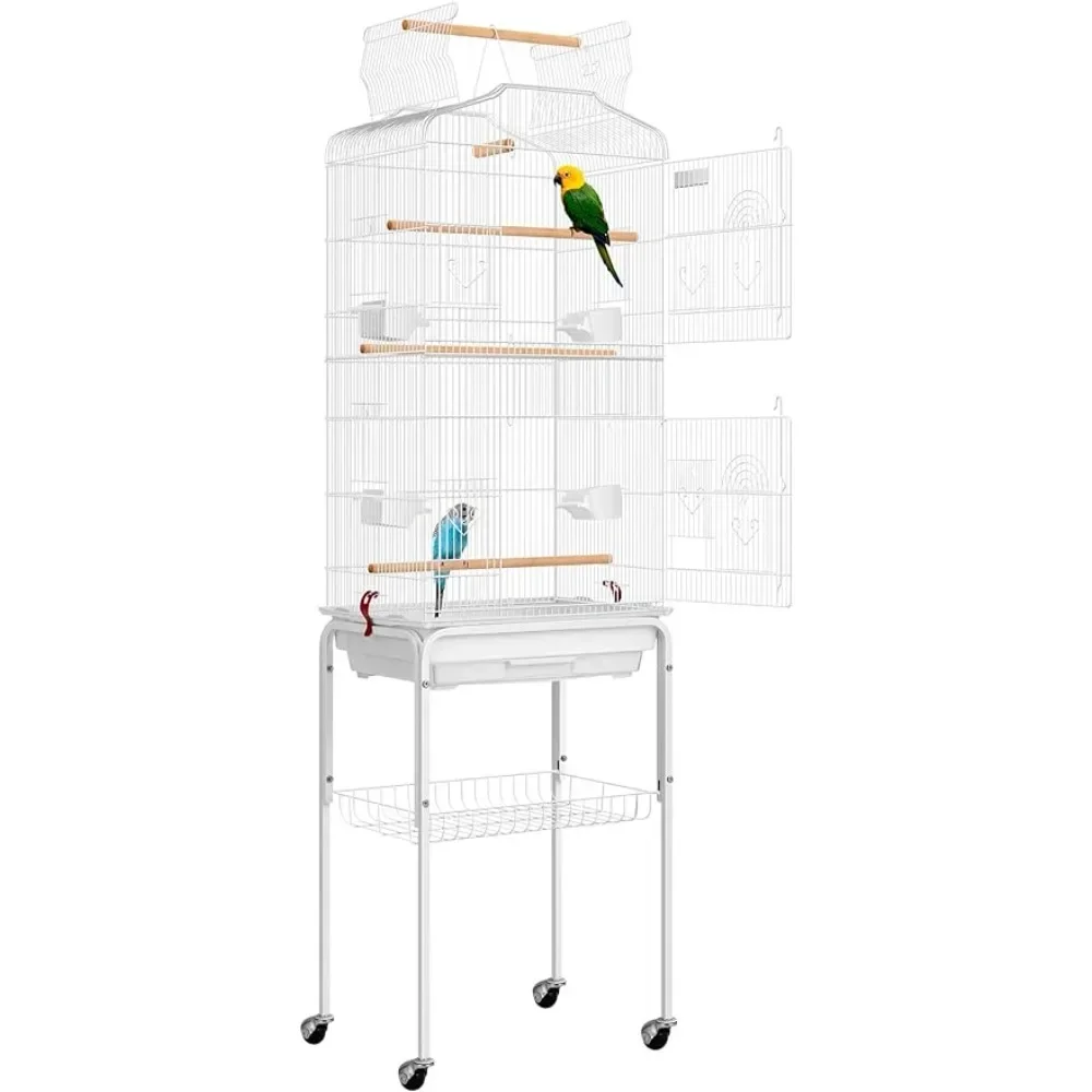 

VIVOHOME 59.8 Inch Wrought Iron Bird Cage with Play Top and Rolling Stand for Parrots Conures Lovebird Cockatiel Parakeets White