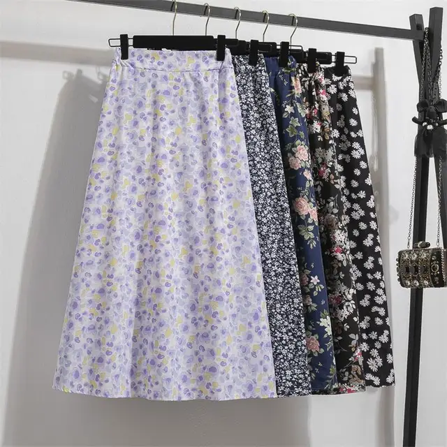 Spring Summer Chiffon Women skirts Casual Floral Printed Woman Long skirts Elastic Waist Female Loose extended Skirt 1
