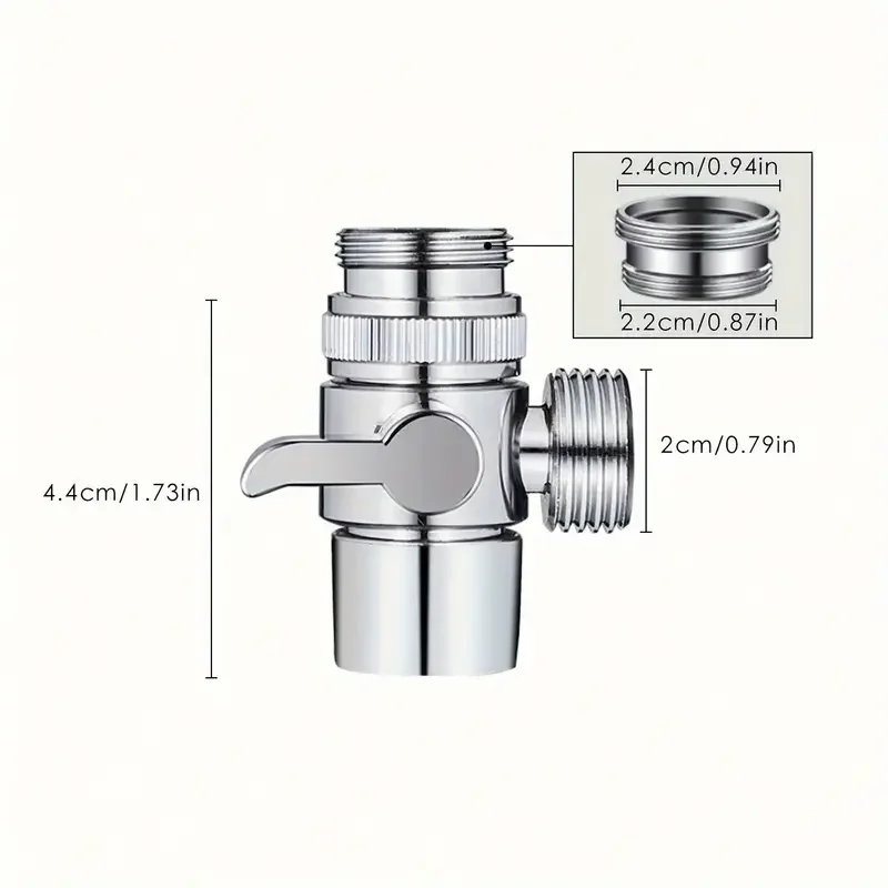 3-Way Faucet Diverter - Durable Zinc Alloy, Easy Flow Control, Silvery Finish - Perfect for Sink Upgrades & Gifts