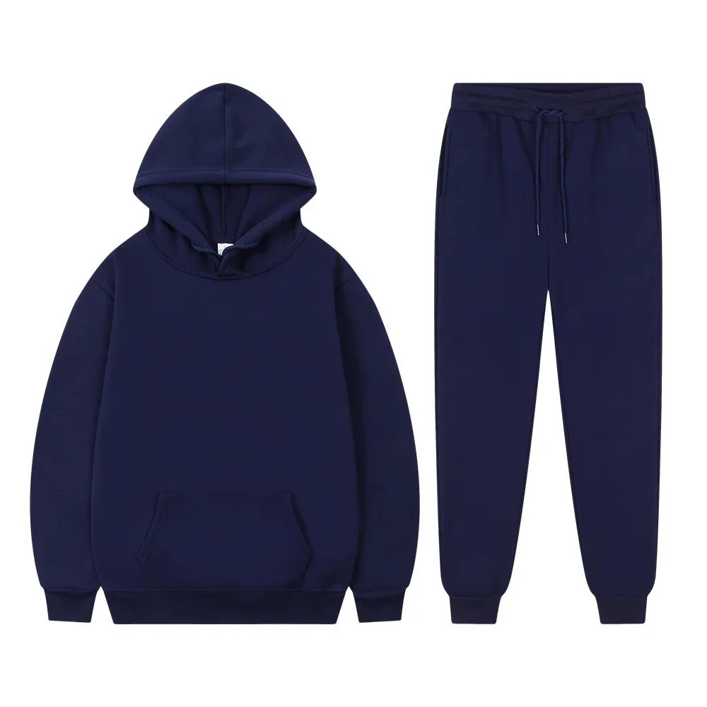 Men's Women Hoodie Sets Solid Color Sweatshirt Set Casual Long-sleeved Hoodies Pants Polar Fleece Two Piece Suits Y2k Sweatpants