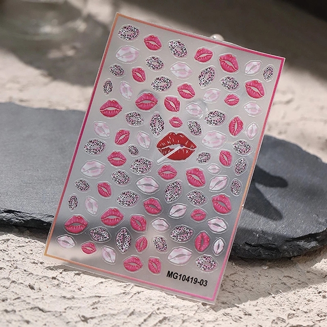 Lips Image 3D Nails Stickers Self-Adhesive Slider Butterfly Daisy Rose Transfer Decals Nail Art Decorations Manicure Wraps