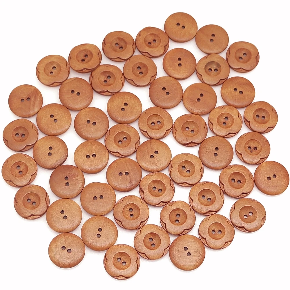 Description Picture 4 of item25/50 PCS 25mm Wood Color Plum Blossom Wood Buttons For Sewing Clothes Buttons DIY Craft Scrapbooking Sewing Accessories