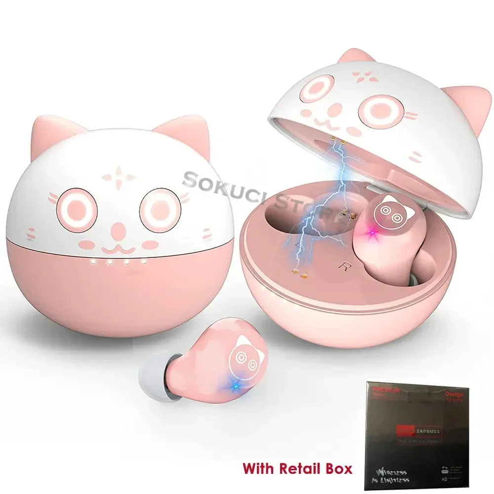 

Bluetooth Headphones for Kids Adult Gift 36H Playtime 3D Stereo Deep Bass Kids Wireless Earbuds Pink Cat Cute Little Devil