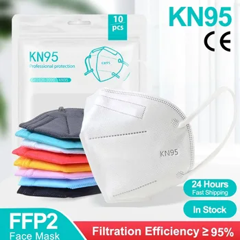 10-200 Pz Maschere FFP2 kn95 Mascarillas KN95 Maschera per il viso Filtro 5 Strati mascarillas quirurgicas homologadas Riutilizzabile Nero FFP2 Maschera