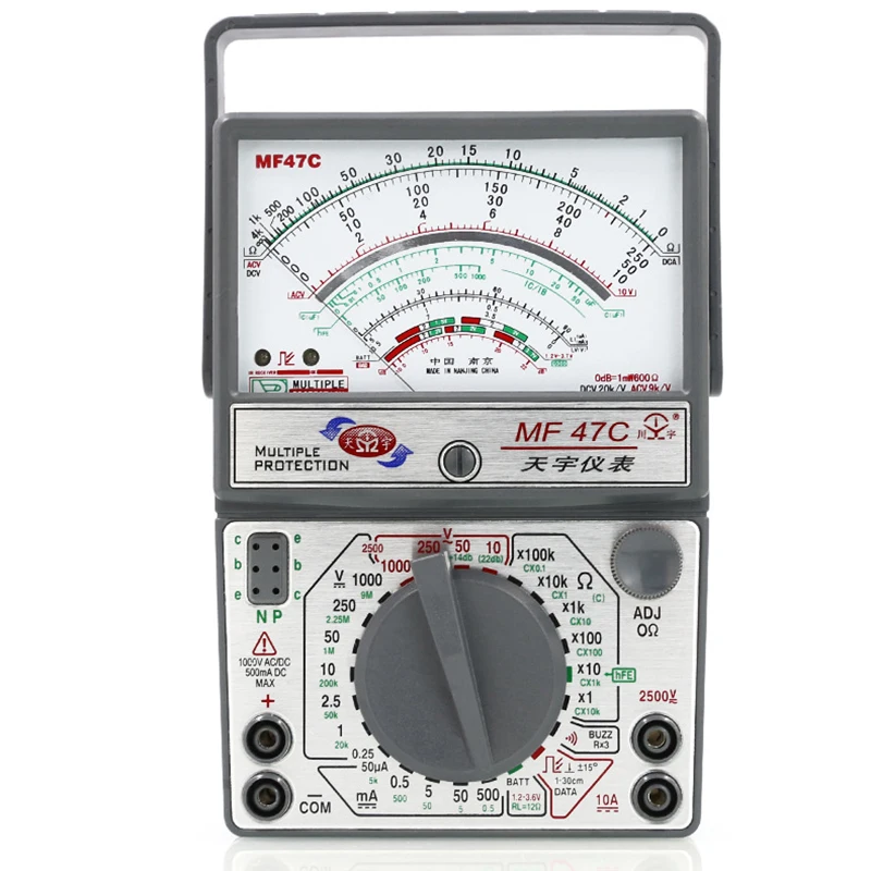 MF47C High Precision Pointer Multimetro Ammeter Voltmeter Analog Meter Anti Burning High Precision 2500V Multimeter rx100k 2