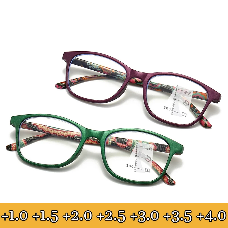 

Fashion Women Multifocal Reading Glasses Luxury Flower Print Design Reader Presbyopia Eyeglasses Vintage Magnifying Eyewear