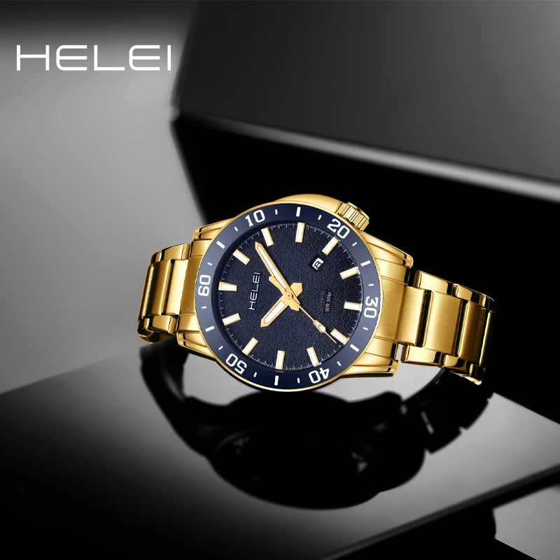 HELEI 2024 Popular Male Wristwatch Men's Quartz Watch Original Stainless Steel Waterproof Luminous Fashion Casual Clock Relogio
