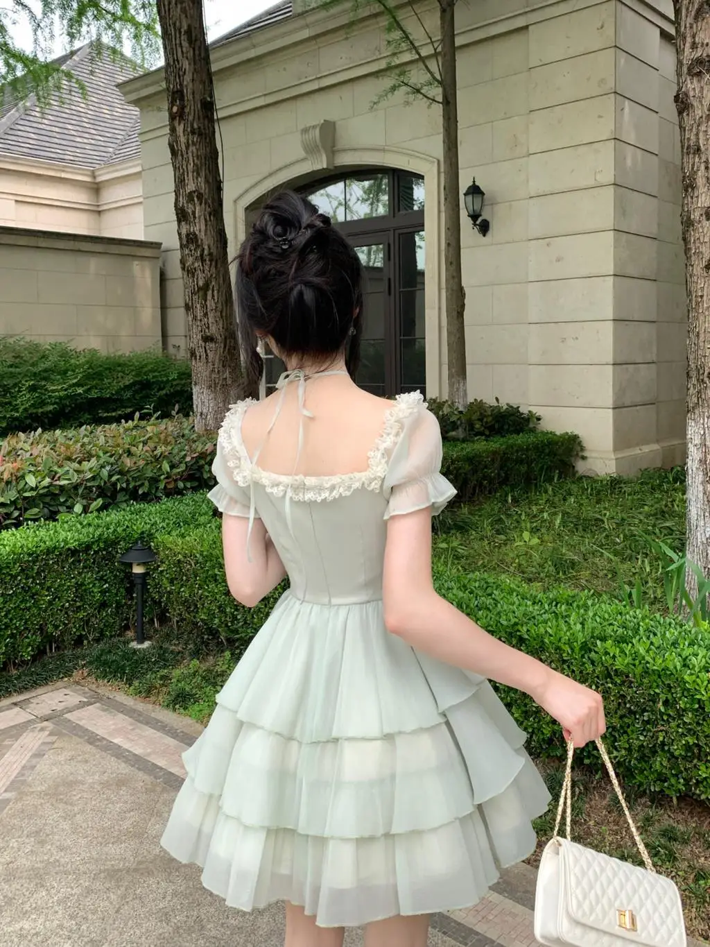 Y2K Princess Birthday Party Dress Lace Patchwork Short Dresses for Women Puff Sleeves Ruffles A-line Cake Vestido Mujer New