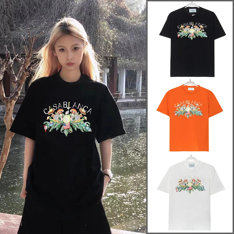 

New Casablanca Summer New Fun Letter Logo Printing T-shirt Men Women 100% Cotton Top Tee T Shirt