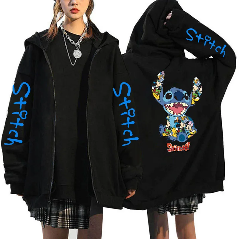 thumbnail image 1 of Nuevo en Sudadera con capucha gótica con cremallera de Disney Stitch, sudaderas con cremallera para mujer, sudadera bonita de Anime Harajuku, ropa de calle de Manga con capucha para mujer, 1 of 5