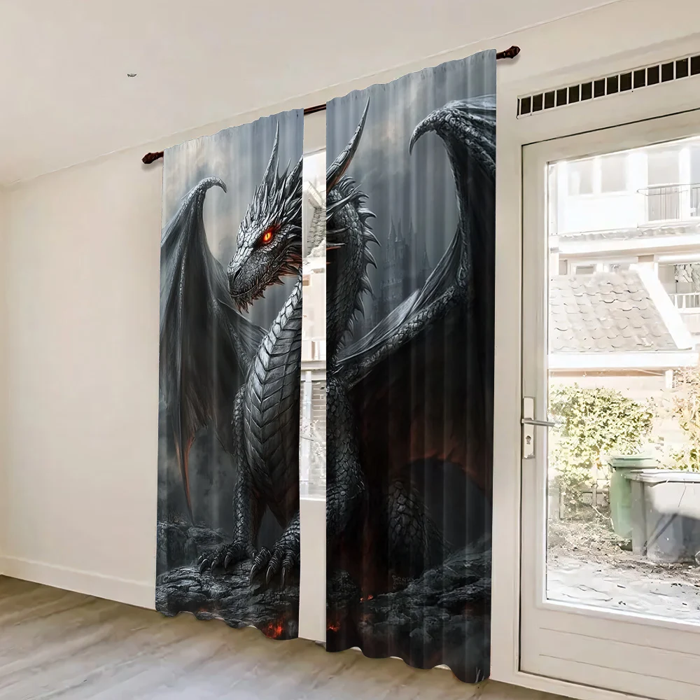2pc,  Curtains Dragon pattern Versatile 100% Polyester,Without Electricity Holiday Decorations Applies to Seasonal Decorations 3
