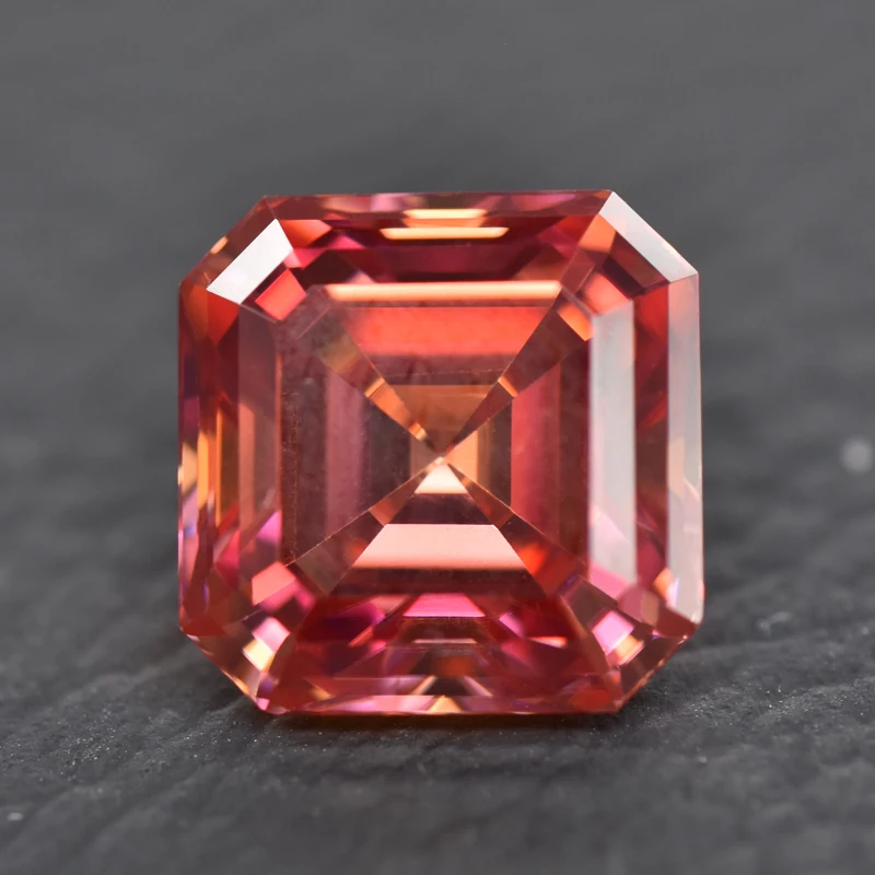 

Moissanite Loose Stone Watermelon Red Asscher Cut Lab Grown Gemstone Jewelry Making Pass Diamond Tester with GRA Certificate