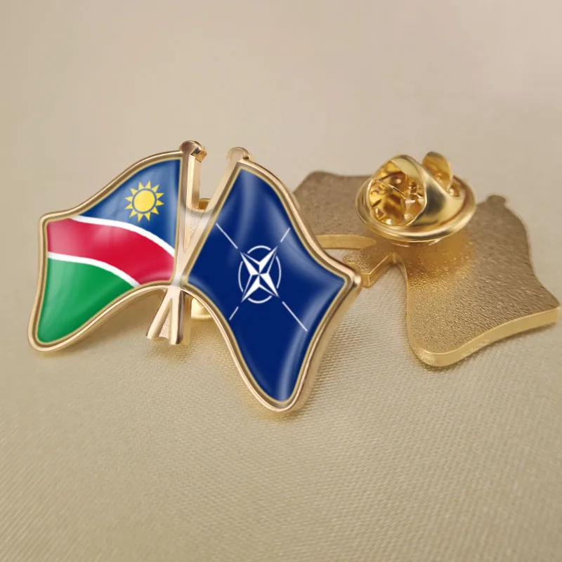 

Namibia and NATO North Atlantic Treaty Organization Crossed Double Friendship Flags Lapel Pins Brooch Badges