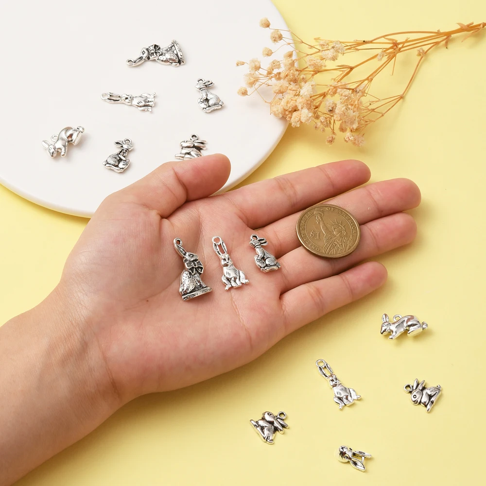 PandaHall 100Pcs 10 Style Cute Bunny Charms Mini Easter Animal Rabbit Charm Bulk for Bracelet Necklace Jewelry Making DIY Craft
