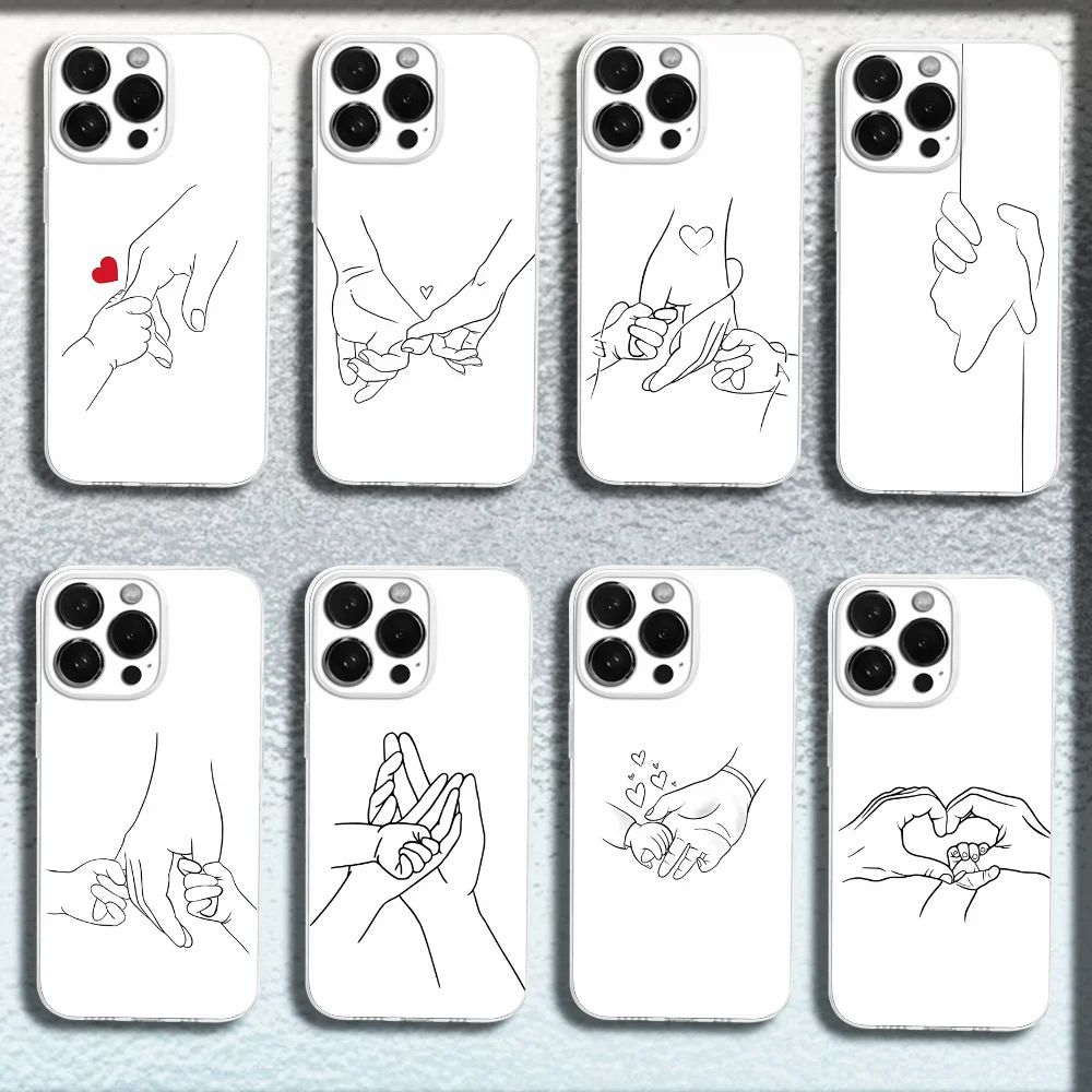 Mom Daughter Son Dad Hold Hands Phone Case Transparent Soft Cover For iPhone 16 15 14 13 12 11 Plus Pro Max XR XS X Plus SE Mini phone case iphone case phone protector cover