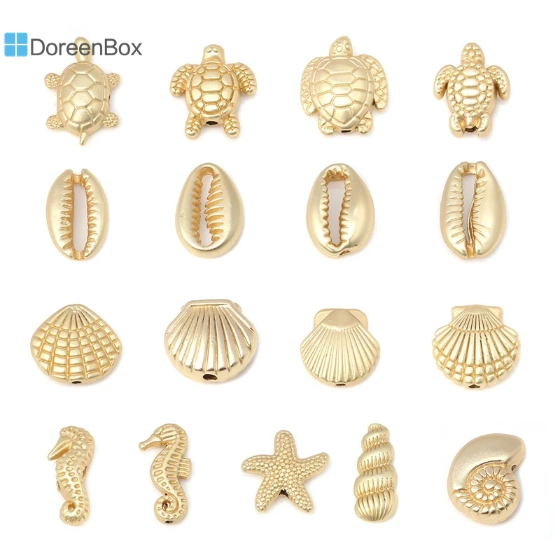 Doreen Box Ozean Schmuck Perlen Zink-legierung Meer Schildkröte Muschel Sterne Fisch Tier Matt Gold Farbe Zubehör für DIY Schmuck, 10 PCs