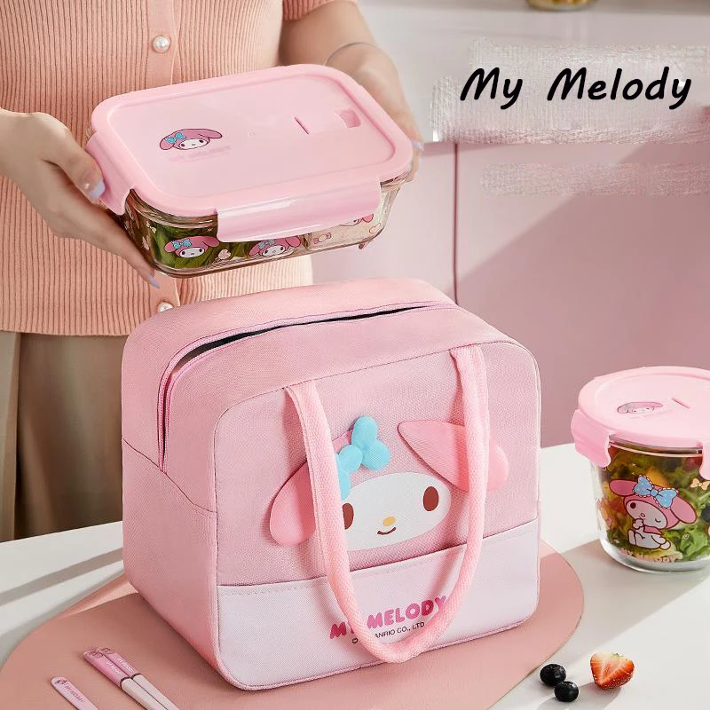 

Sanrio Hello Kitty Cinnamoroll Anime Kawaii Lunch Box Cute Cartoon My Melody Bento Tote Bag Worker School Toys for Girls