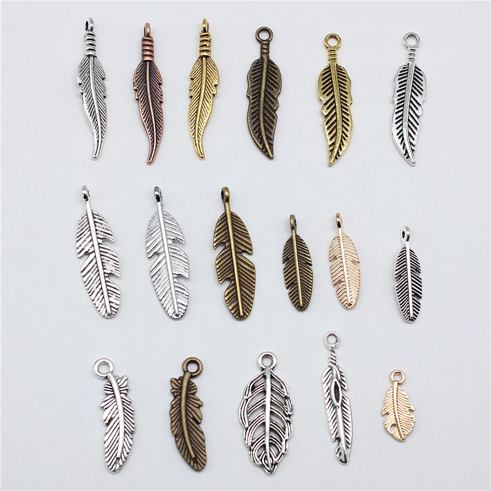 20pcs Feather Charms For Jewelry Making Antique Bronze Silver Color Pendants DIY Crafts Making Handmade Jewelry Findings