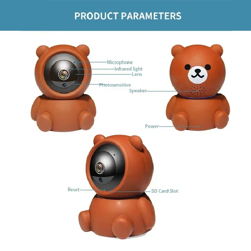 

Mini Camera Home Security Auto Tracking 2MP WiFi IP Camera Cartoon Bear CCTV Surveillance Camera Indoor Baby Monitor