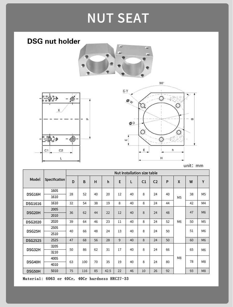Kugelumlaufspindel SFU1605 SFU1610, 200mm-1400mm, endbearbeitet mit BK12BF12+DSG16H+Kupplung +HM12-57 C5/C7 Halterung für CNC-Teile – Detail 10