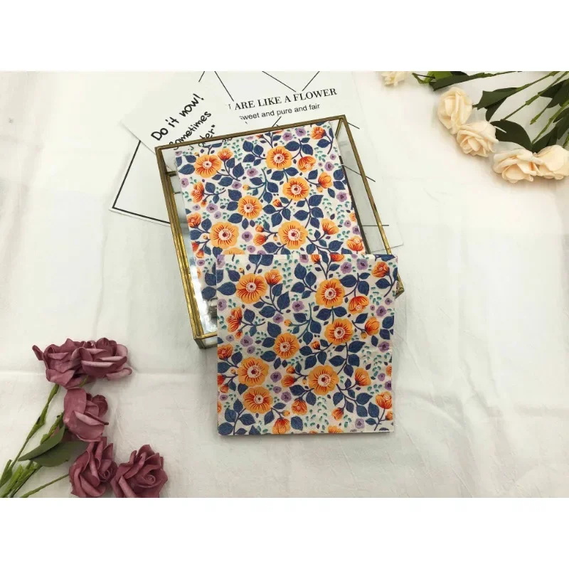 Paper Napkins Tissue Paper Decoration Colorful Printed Orange Flower 2 Layers 20pcs 33cm