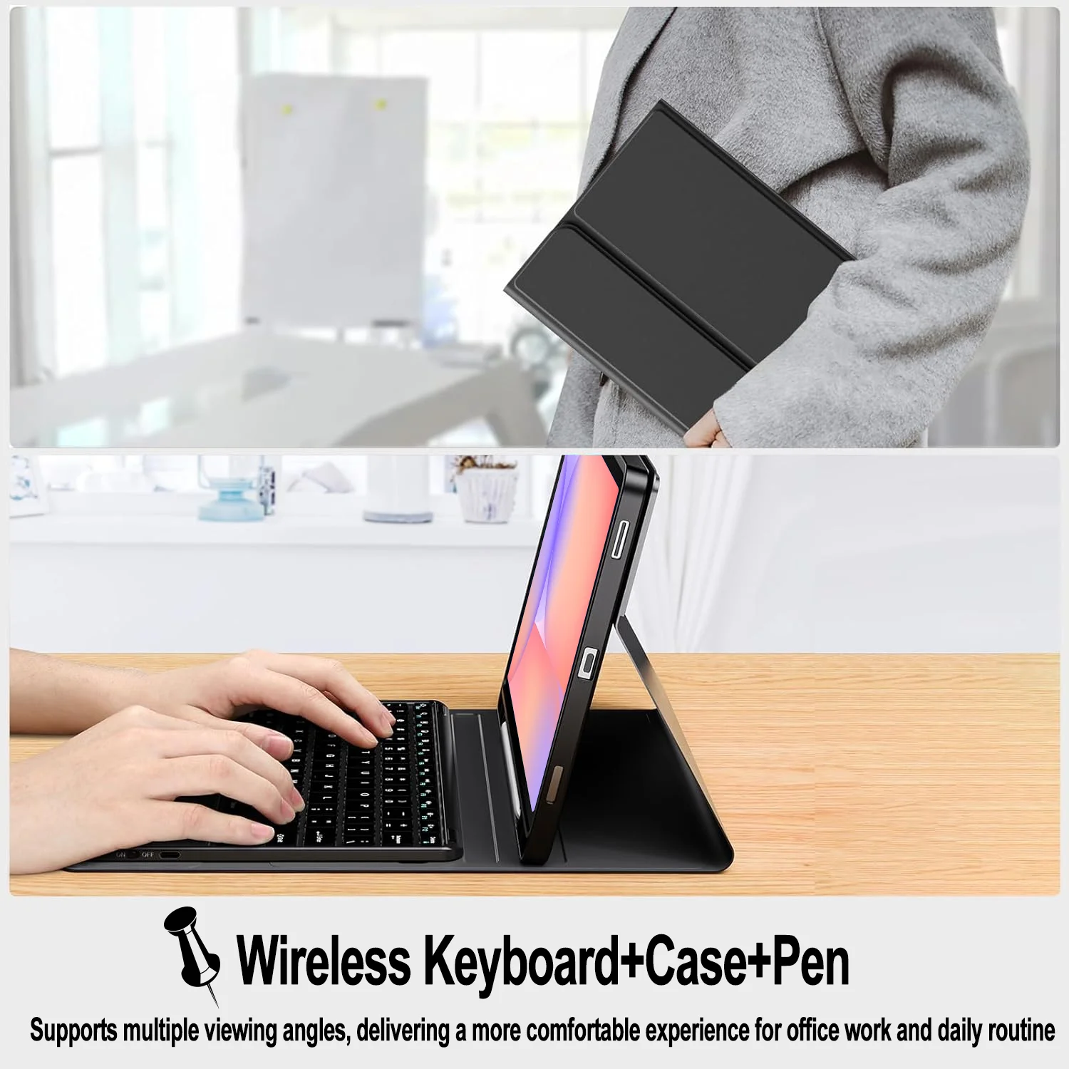 Wireless Detachable Keyboard Case with Trackpad and Stylus Pen