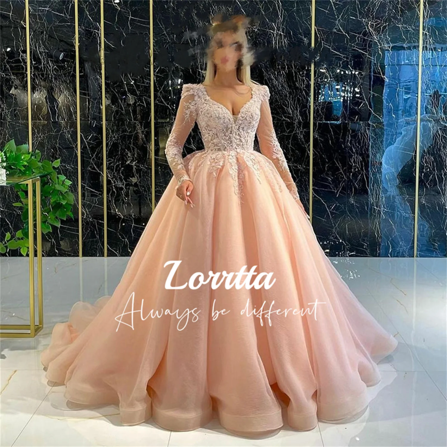 

Lorrtta Long Sleeve Evening Gown Sexy V Neck Arabian Ball Formal Applique فستان حفلات الزفاف سهرة نسائي سعودية فساتين طويلة سهره